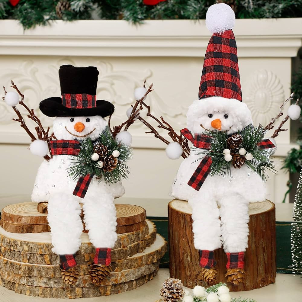 Lulu Home Set of 2 Christmas Snowman Ornaments for Table Mantel Desk Fireplace Home Holiday Decor... | Amazon (US)