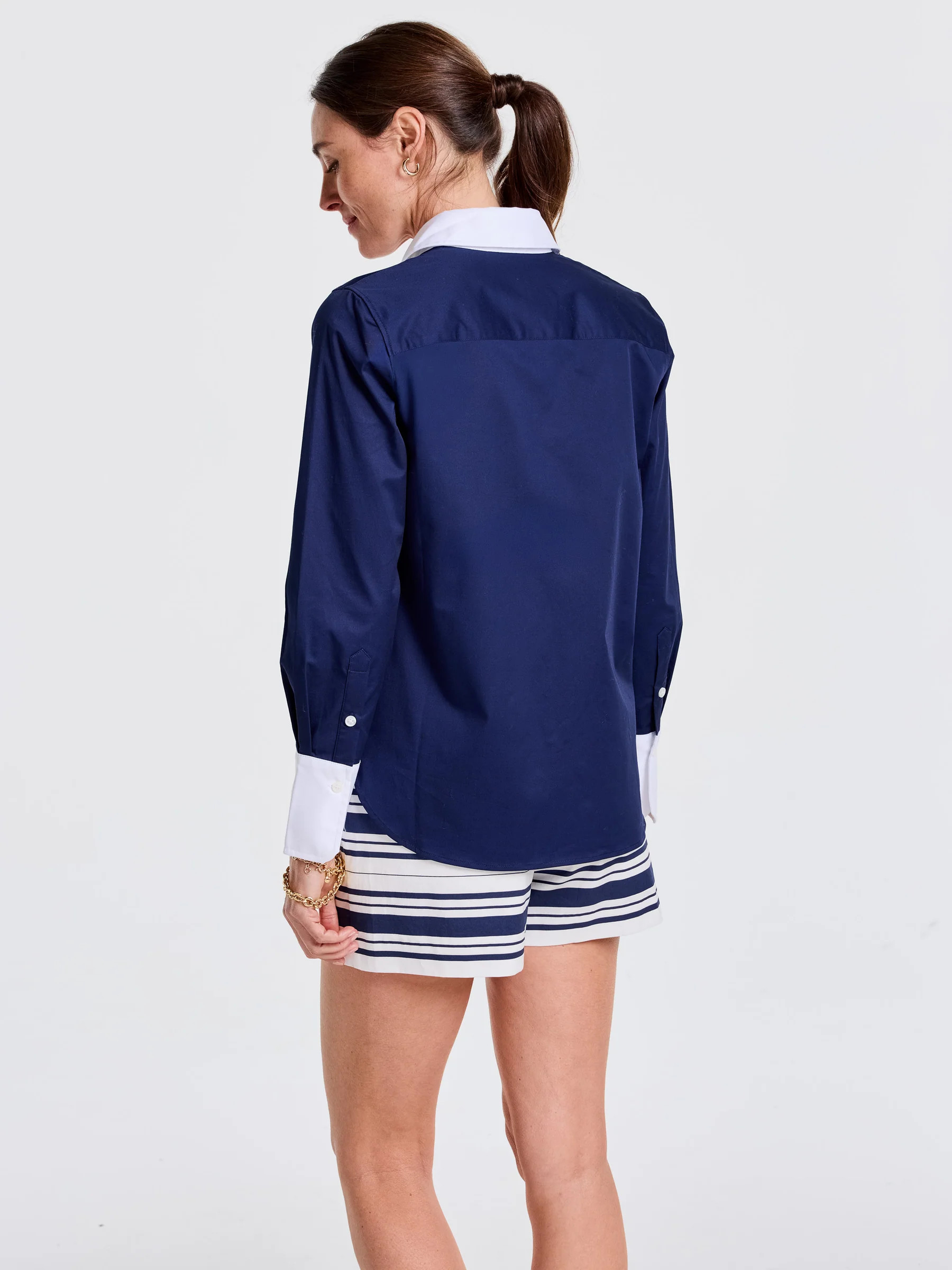 Navy/White Solid Karla Shirt | Women's Tops | J.McLaughlin | J.McLaughlin