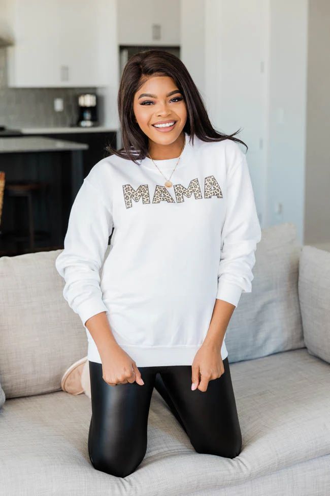 Mama Animal Print Sweatshirt White FINAL SALE | The Pink Lily Boutique