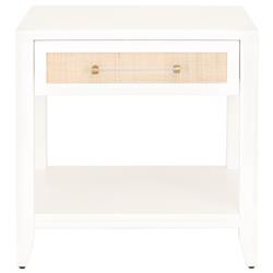 Steven Coastal Beach Natural Rattan White Frame Side Table | Kathy Kuo Home