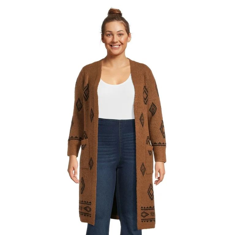 No Boundaries Juniors Plus Size Diamond Pattern Duster Cardigan | Walmart (US)