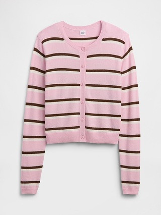 CashSoft Stripe Crewneck Cardigan | Gap Factory