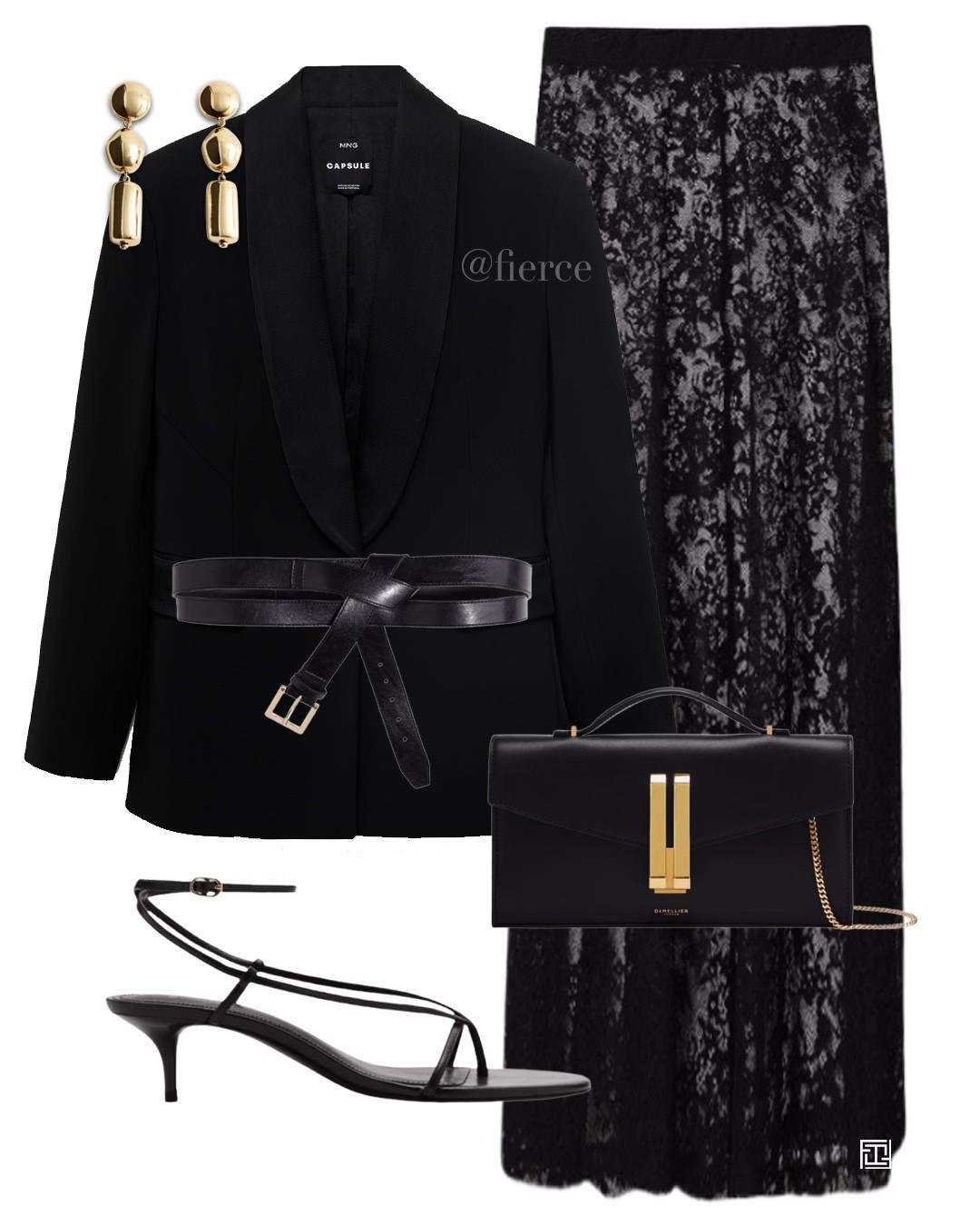 Maxi lace skirt black blazer black clutch bag black strappy heeled sandals double strap belt going out look ladies night date night party outfit nye look 

#LTKpartywear #LTKdatenight #LTKuk