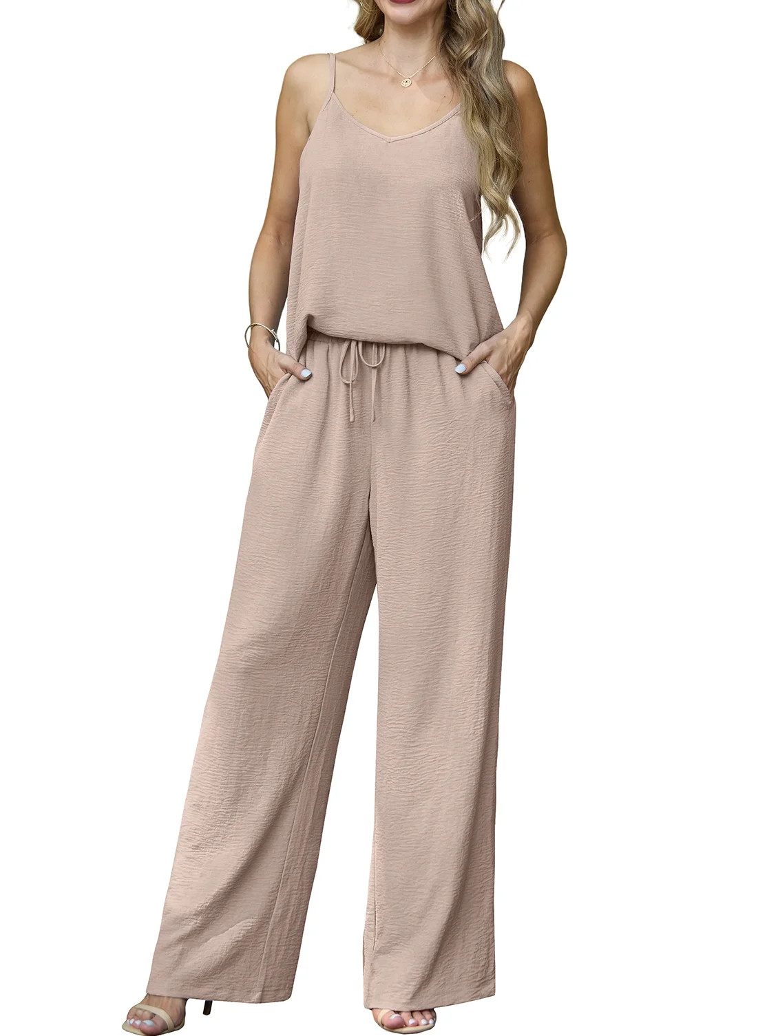 Cueply Lounge Sets for Women Summer 2 Piece Outfits Casual Tops Elastic Wide Leg Pants with Pocke... | Walmart (US)