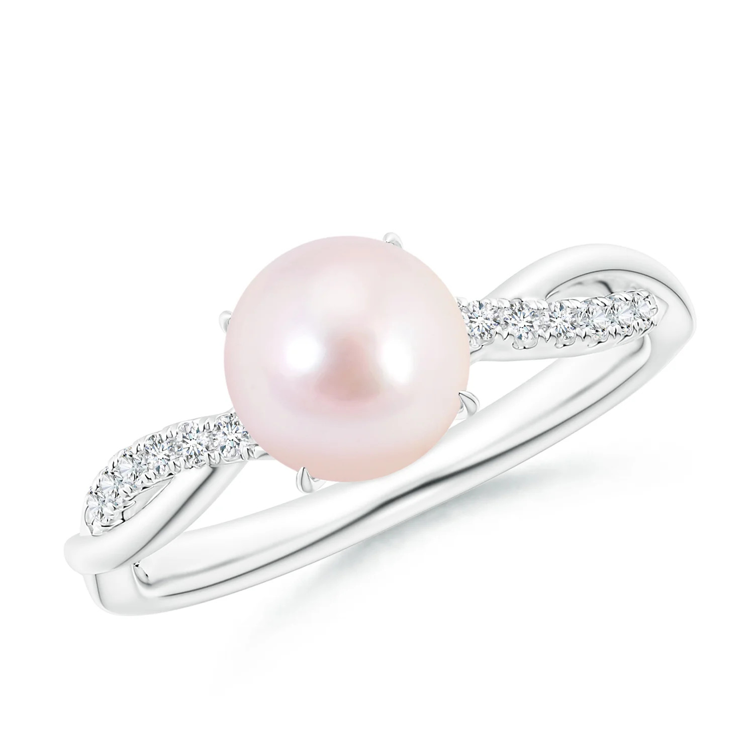 Japanese Akoya Pearl Twist Shank Ring with Diamonds | Angara Inc.