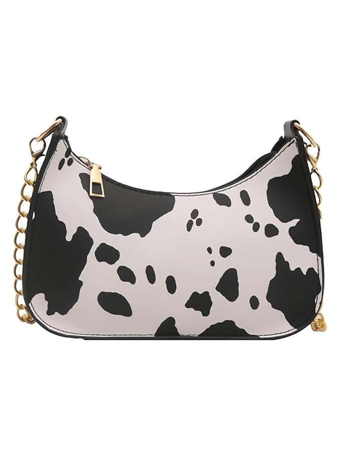 Women's Chain Strap Shoulder Bags Cow Print Zipper Crescent Handbags Faux Leather Underarm Purses | Amazon (US)