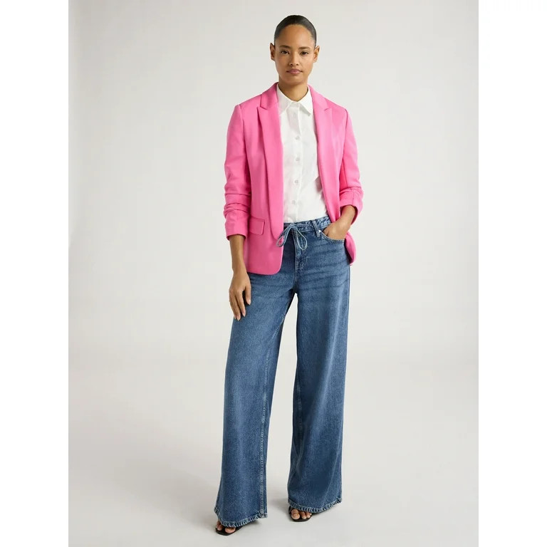 Scoop Women's and Women's Plus Relaxed Scuba Knit Stretch Blazer with Scrunch Sleeves, Sizes XS-4... | Walmart (US)