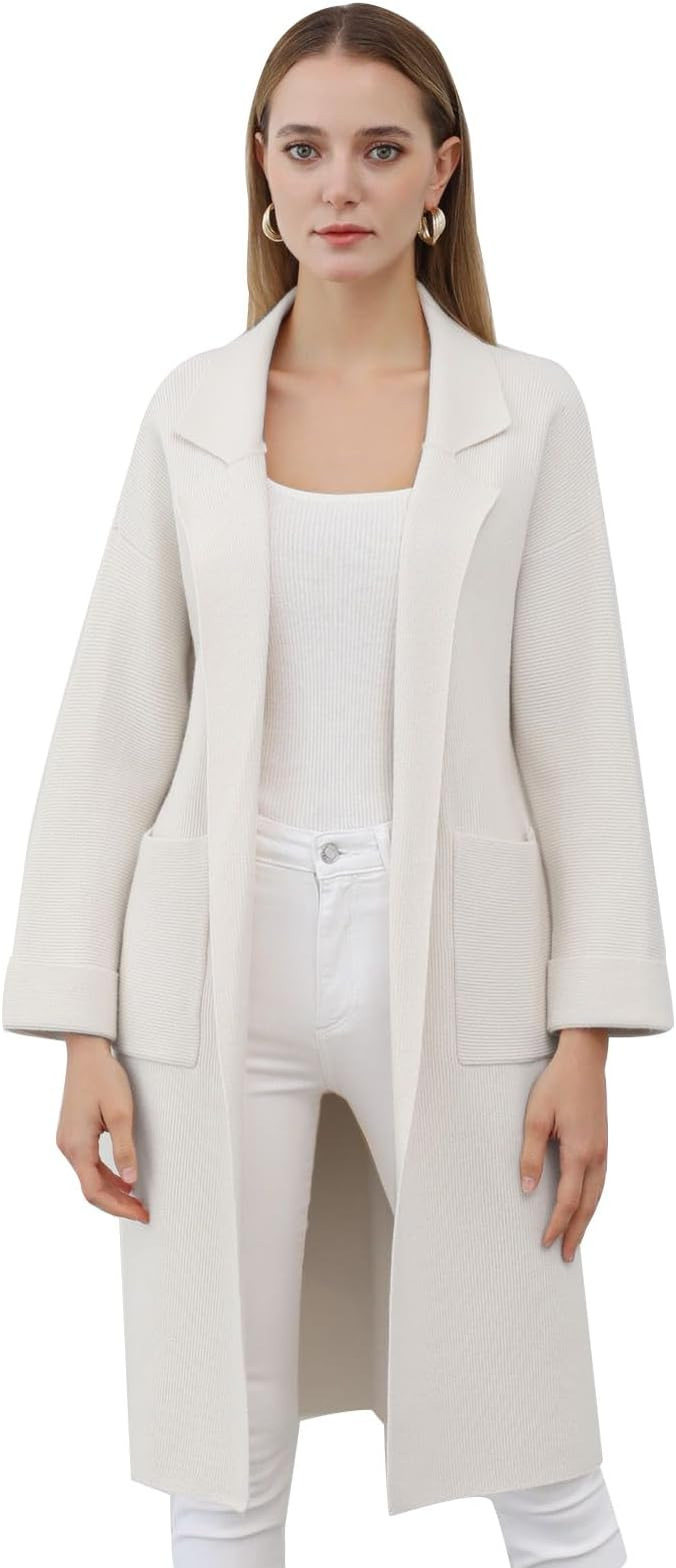 CHICWISH Women's Open Front Cardigan Long Sleeve Notch Lapel Belted Longline Coatigan Ribbed Knit... | Amazon (US)