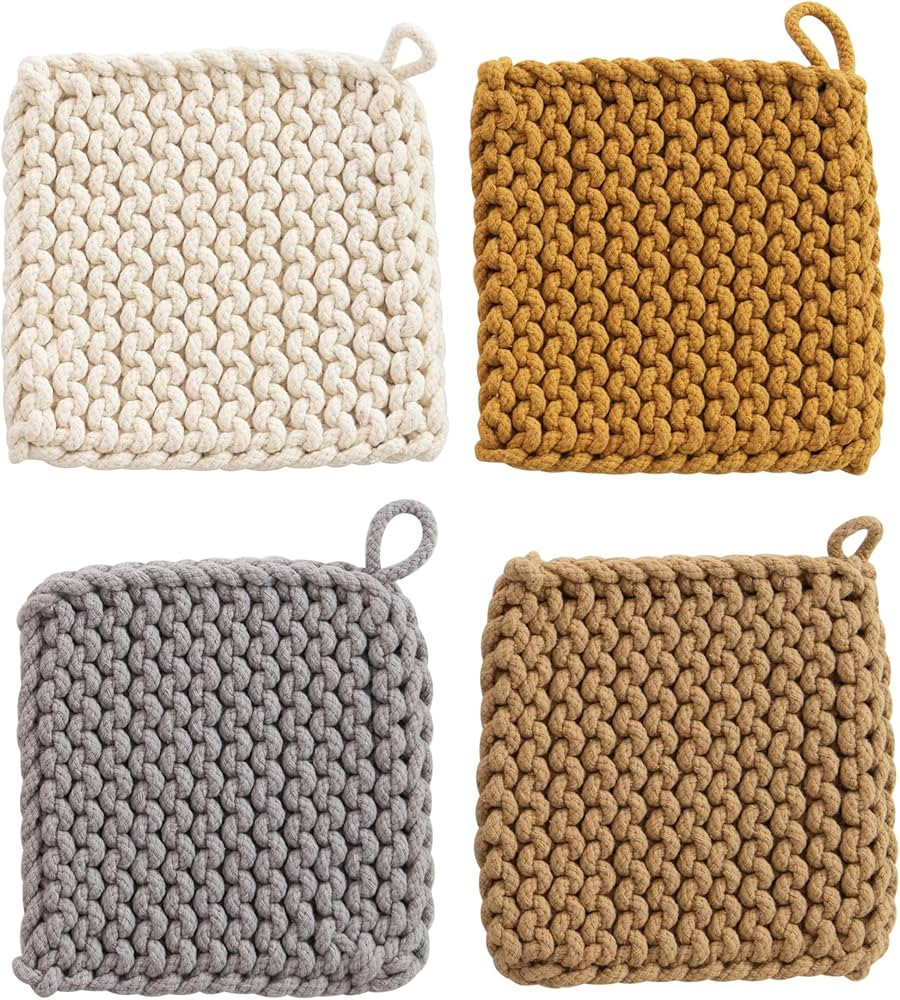 Creative Co-Op Square Cotton Crocheted Potholder, 4 Colors Entertaining Textiles, Multi | Amazon (US)