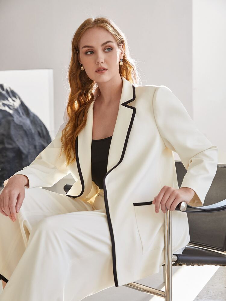 MOTF PREMIUM PLUS CONTRAST BINDING BLAZER | SHEIN