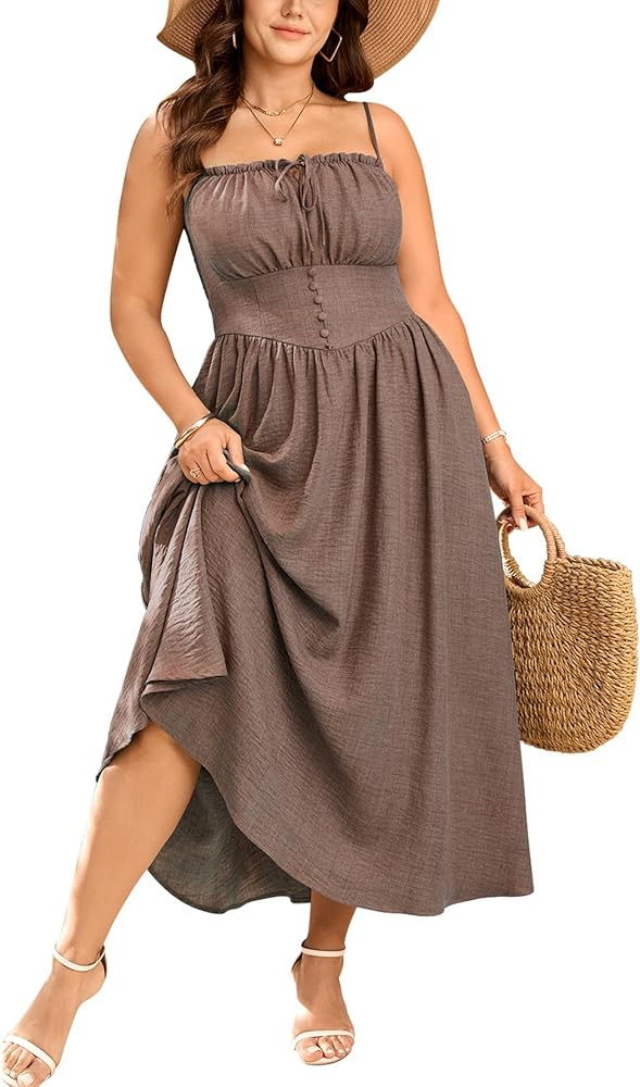 SHESTARR Plus Size Summer Dress Spaghetti Strap Sleeveless Boho Casual Sundress Beach Denim Dress... | Amazon (US)