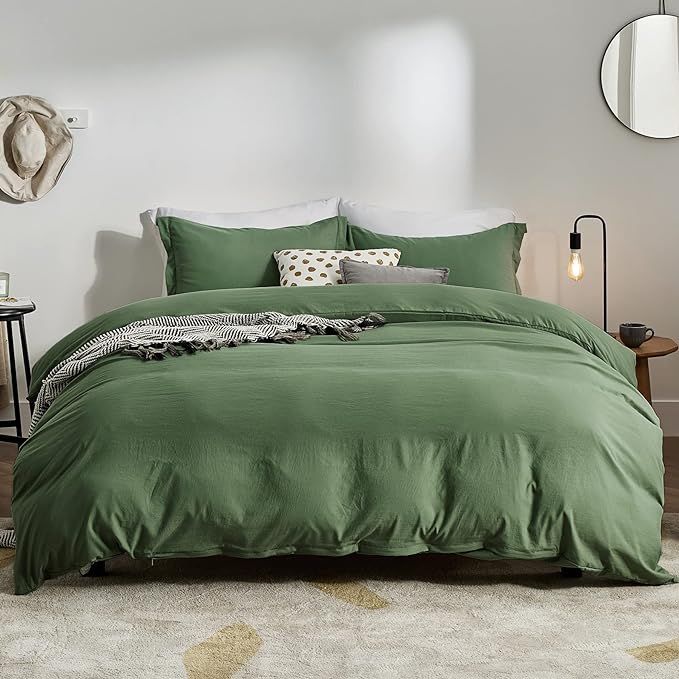 Bedsure Olive Green Duvet Cover King Size - Washed Duvet Cover, Soft King Duvet Cover Set 3 Piece... | Amazon (US)