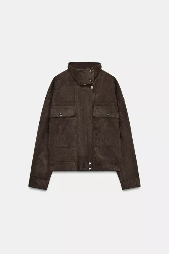 OVERSIZE FAUX SUEDE BOMBER JACKET | Zara UK
