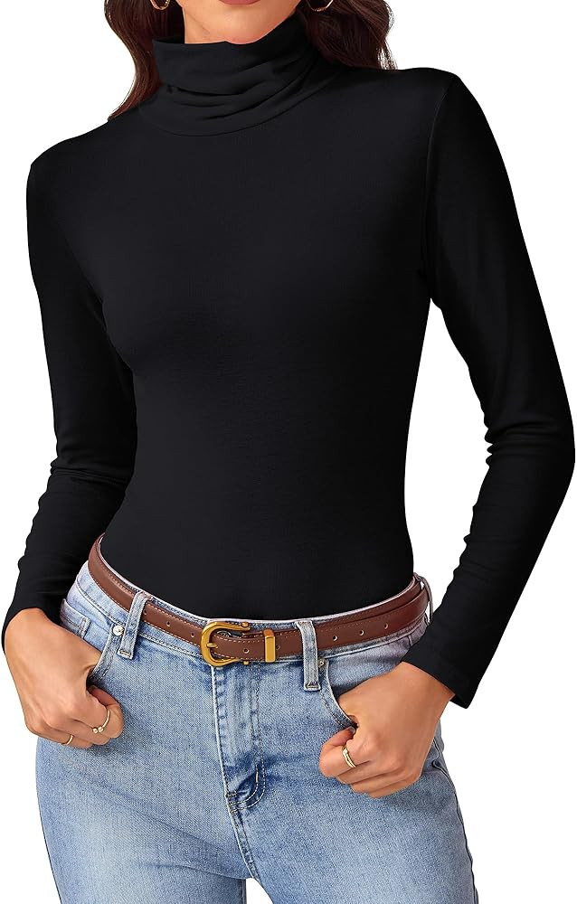 Turtleneck Tops for Women - Long Sleeve Shirts Lightweight Stretch Slim Fit Fall Fashion Basic Un... | Amazon (US)