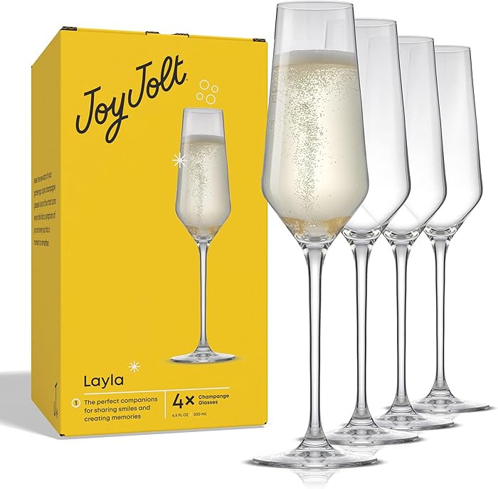 JoyJolt Champagne Glasses Layla Collection, Set of 4 – 6.7 oz Elegant Crystal Stemmed Champagne... | Amazon (US)