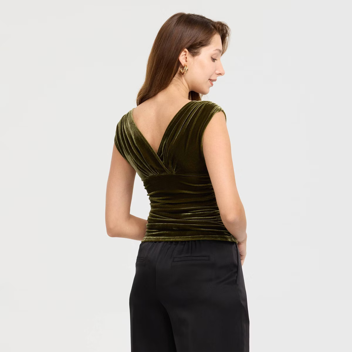 Women's Ruched Velvet Tank Top - A New Day™ Olive Green XXL | Target
