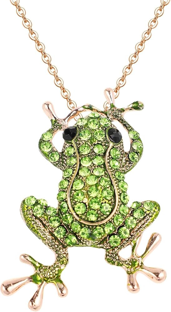 VALICLUD 3D Green Frog Necklace for Women Crystal Frog Jewelry Frog Brooch with Silver Chain Allo... | Amazon (US)