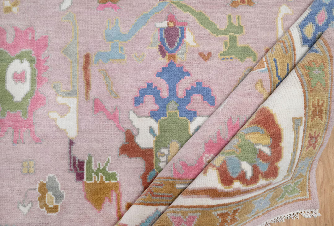 Pink Rug, Oushak Rug White Blue Orange, Gold Purple Turkish Carpet, Home Decor Area Rug, Custom S... | Etsy (US)