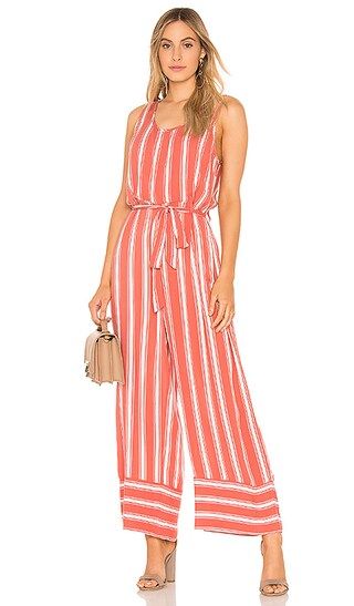 Band of Gypsies Stripe Cross Back Jumpsuit in Dusty Coral & Ivory | Revolve Clothing (Global)