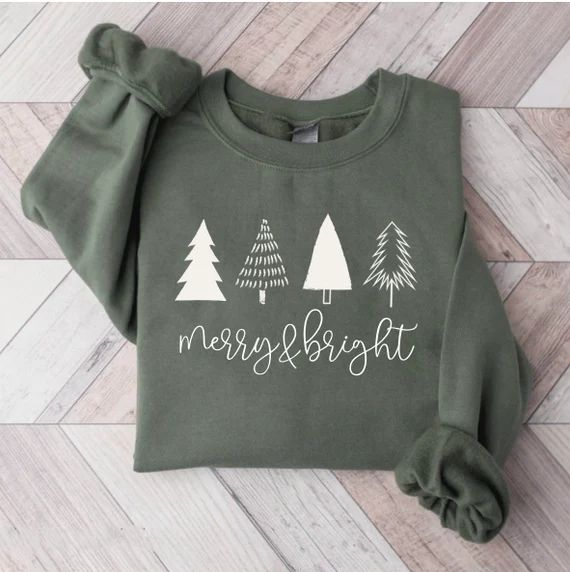 Christmas Tree Sweatshirt Merry & Bright Shirt Christmas | Etsy | Etsy (US)
