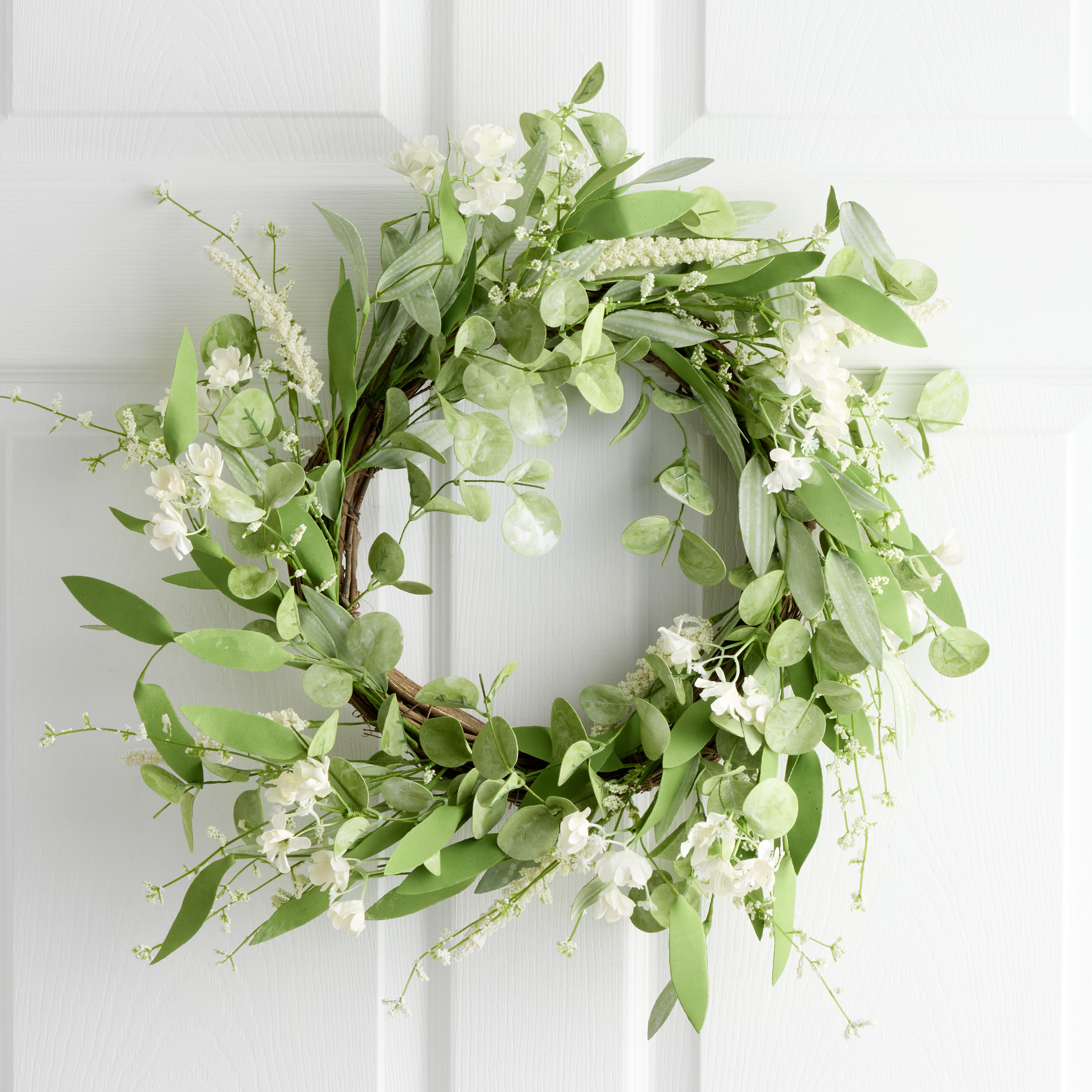 Faux Eucalyptus and White Blossoms Wreath | World Market