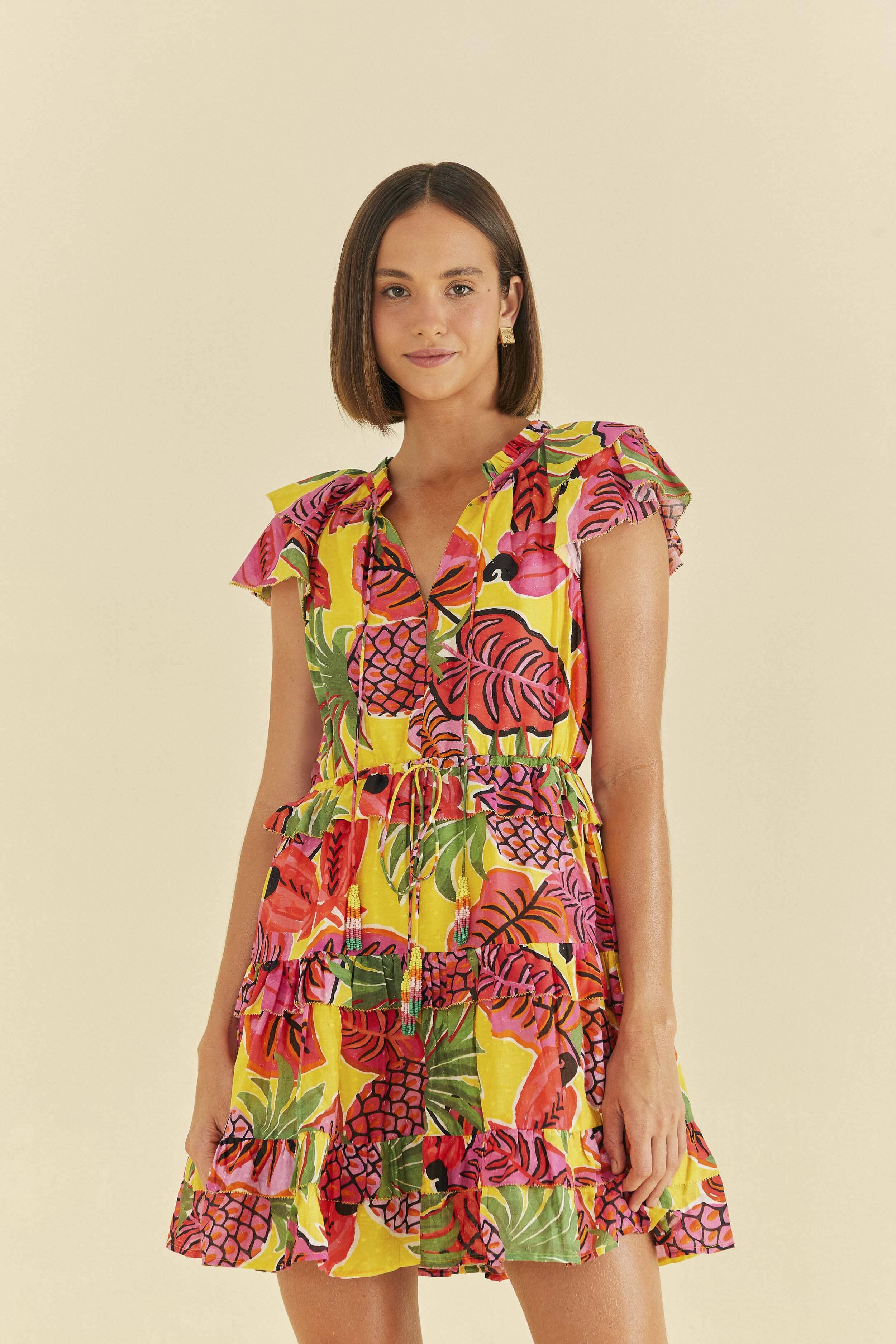 YELLOW RUFFLE DRESS | Mini | Fruit Dream Print | FarmRio