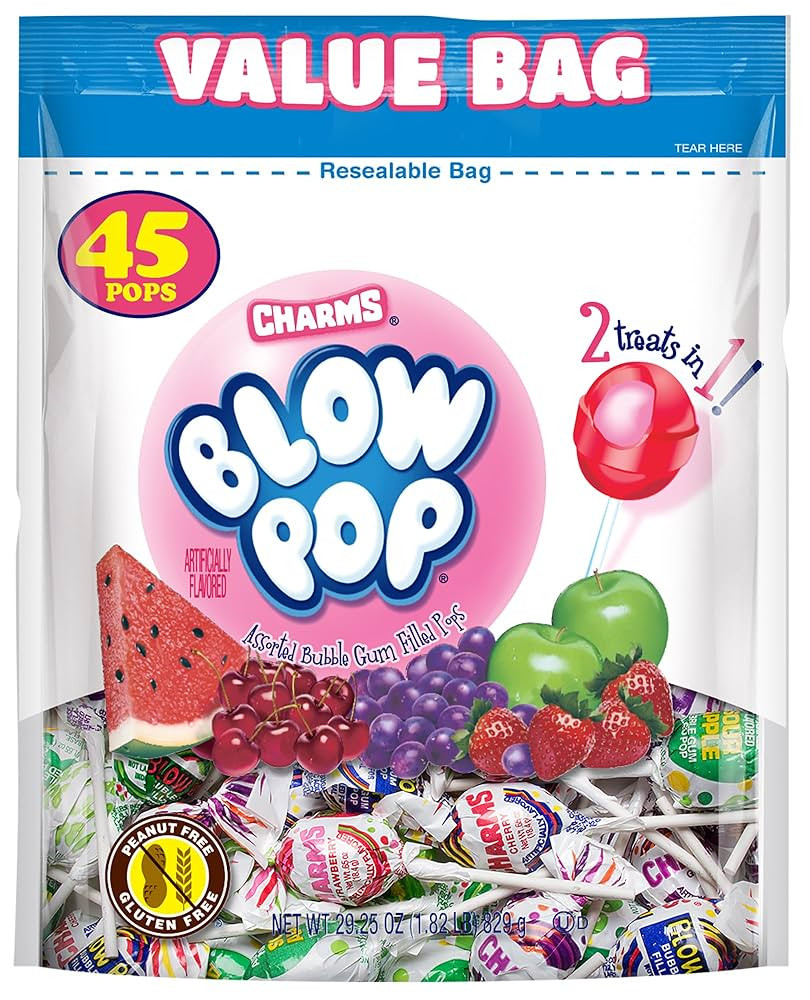 Charms Blow Pop Lollipops - Individually Wrapped Dual Candy and Gum Suckers - Peanut Free, Gluten... | Amazon (US)