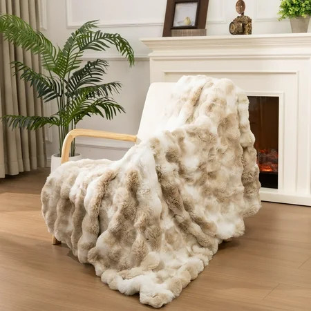 MJIAexp Faux Fur Throw Blanket for Couch, Cozy Soft Plush Thick Fuzzy Comfy Bubble Blanket and Fuzzy Plush Rabbit Fur Blanket for Sofa Bedroom Living Room, 90" x 90"-Tie-dye coffee | Walmart (US)