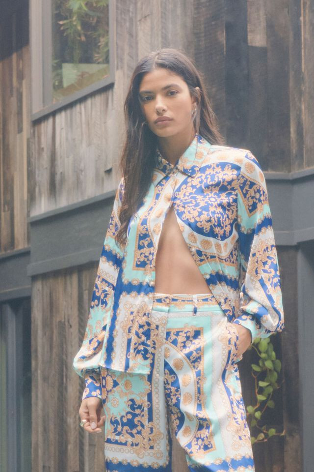 Long Sleeve Satin Button Up Shirt | Dynamite Clothing