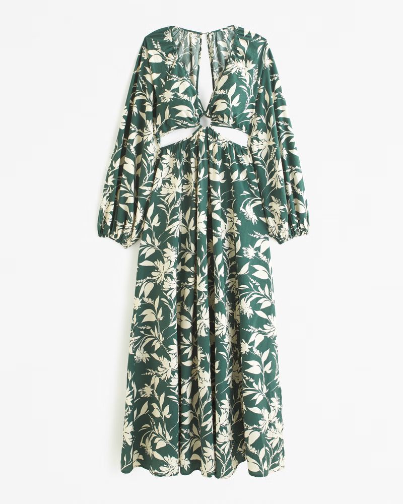 Women's Long-Sleeve Plunge Cutout Maxi Dress | Women's Dresses & Jumpsuits | Abercrombie.com | Abercrombie & Fitch (UK)