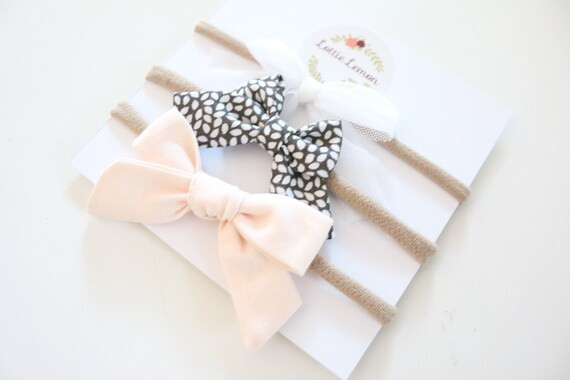 Luna bow trio/ baby bows/ cute baby bows/ nylon headbands/ alligator clip bows/ baby headbands | Etsy (US)