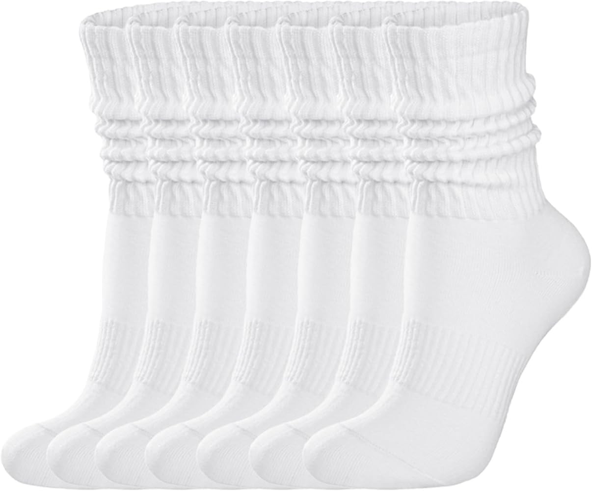 Womens Crew Scrunch Socks: 6 Pack Vintage Solid Cotton Mid Calf Slouch Socks - Athletic for Gym &... | Amazon (US)
