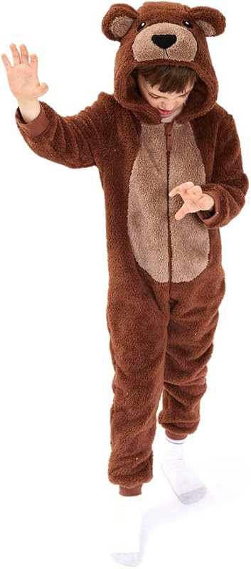 Kids Snug Fit Flannel Brown Bear Costume Animal Onesie Pajamas for Boys Girls | Amazon (US)