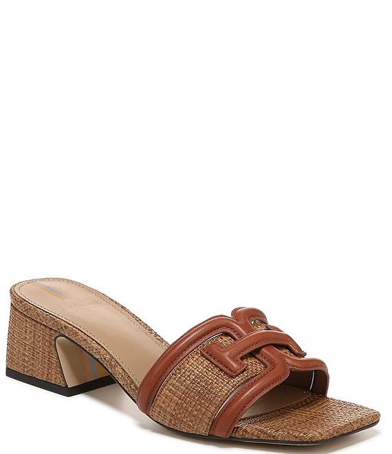 Sam Edelman Waylon Leather and Raffia Double E Detail Slide Sandals | Dillard's | Dillard's