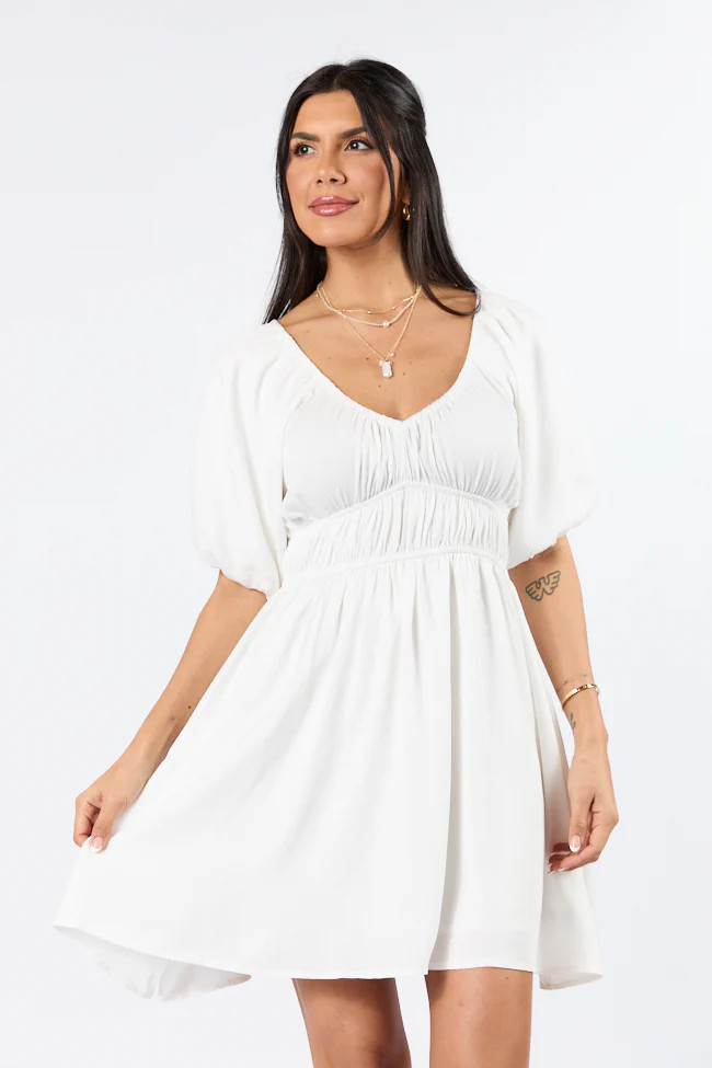When In Paradise White Solid Mini Dress | Pink Lily