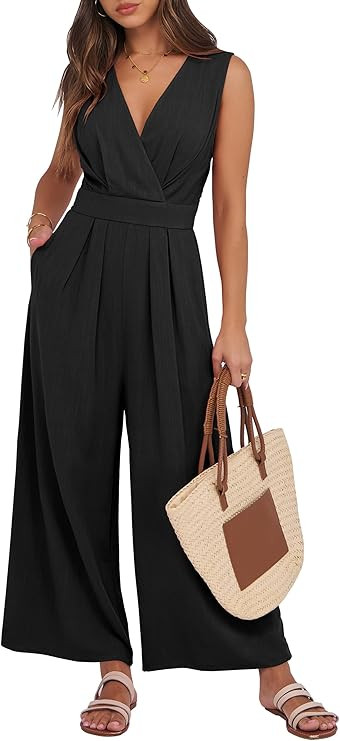 ANRABESS Women Jumpsuits Sleeveless V Neck Elegant Dressy Casual Backless One Piece Pants Romper ... | Amazon (US)