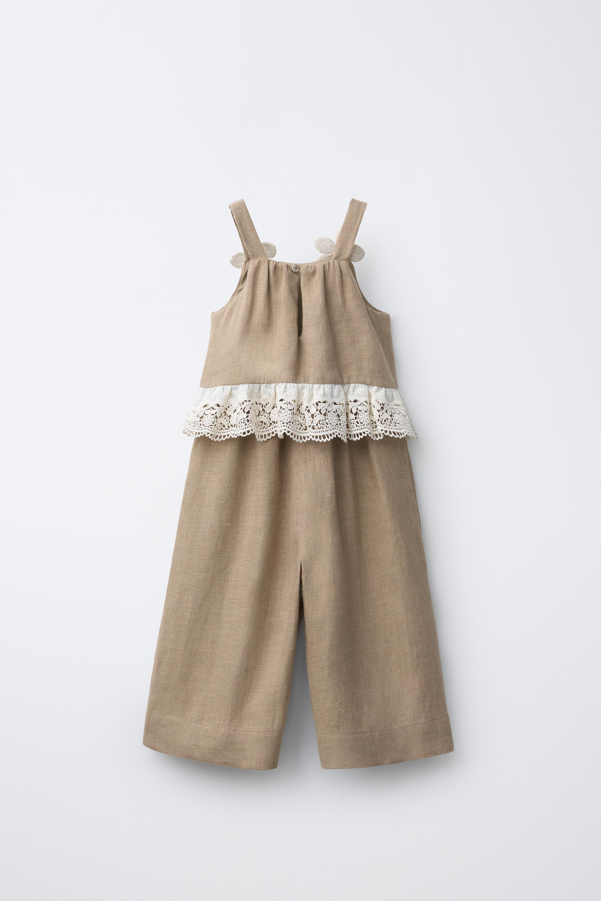 100% LINEN FLORAL LACE JUMPSUIT | Zara US