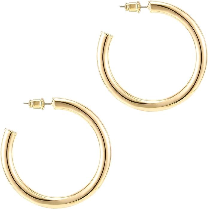 Amazon.com: PAVOI 14K Yellow Gold Hoop Earrings For Women | 3.5mm Thick 45mm Infinity Gold Hoops ... | Amazon (US)
