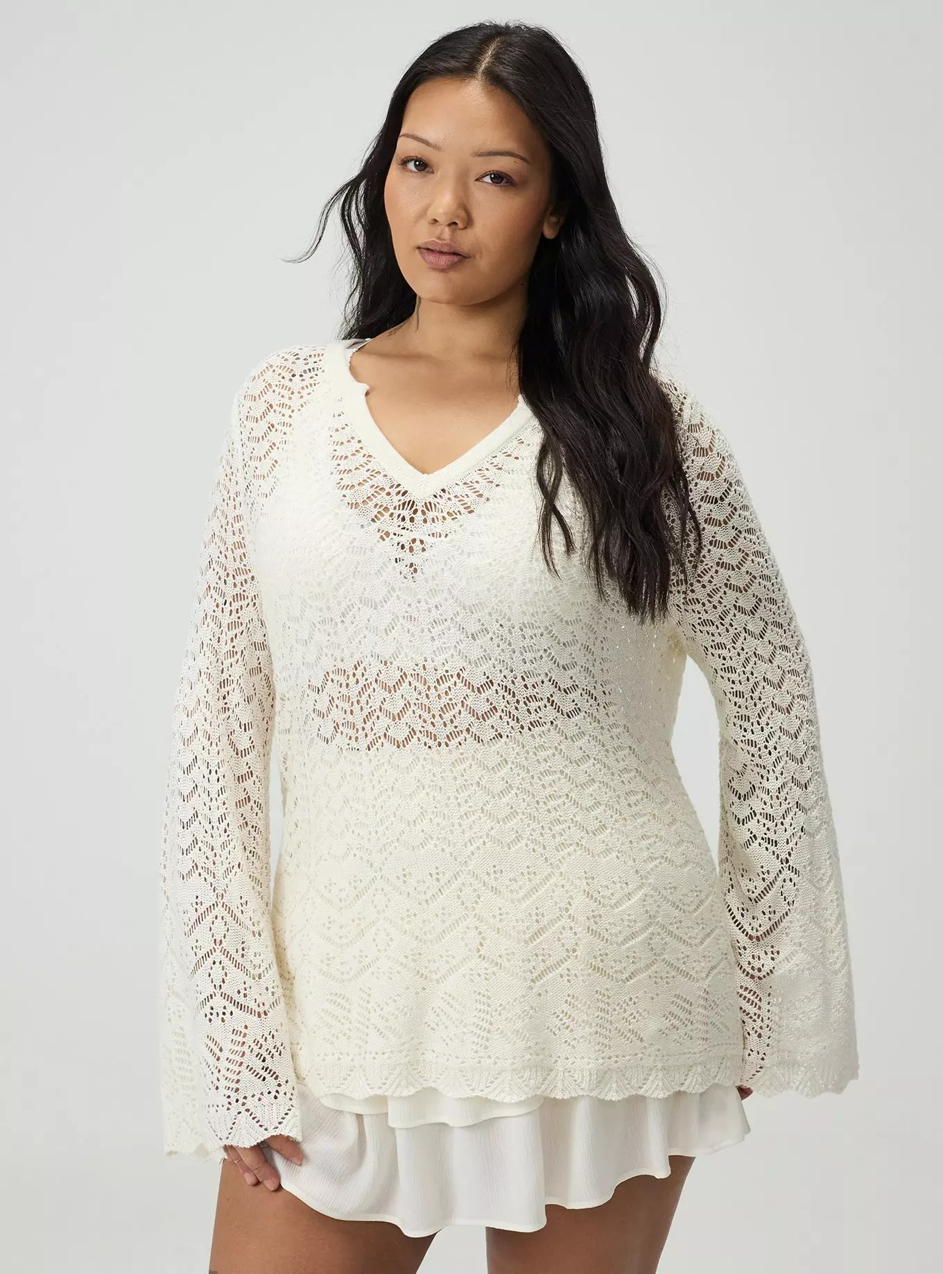 Pointelle V-Neck Pullover Sweater | Torrid (US & Canada)