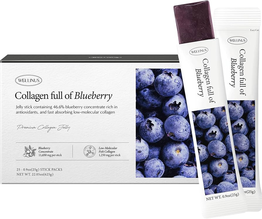 Korean Collagen Jelly Sticks - 25 Blueberry Flavored Marine Collagen Peptide Snacks for Anti-Agin... | Amazon (US)