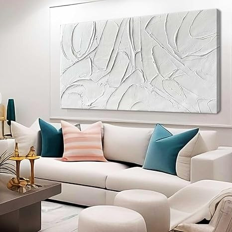 XIANSHOU Home Decor White Abstract Wall Decor Maximalist Artwork Textured Canvas Wall Art Picture... | Amazon (US)