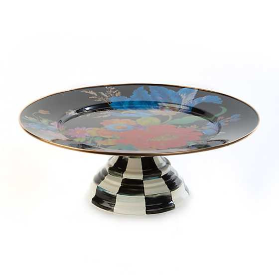 Black Flower Market Pedestal Platter | MacKenzie-Childs