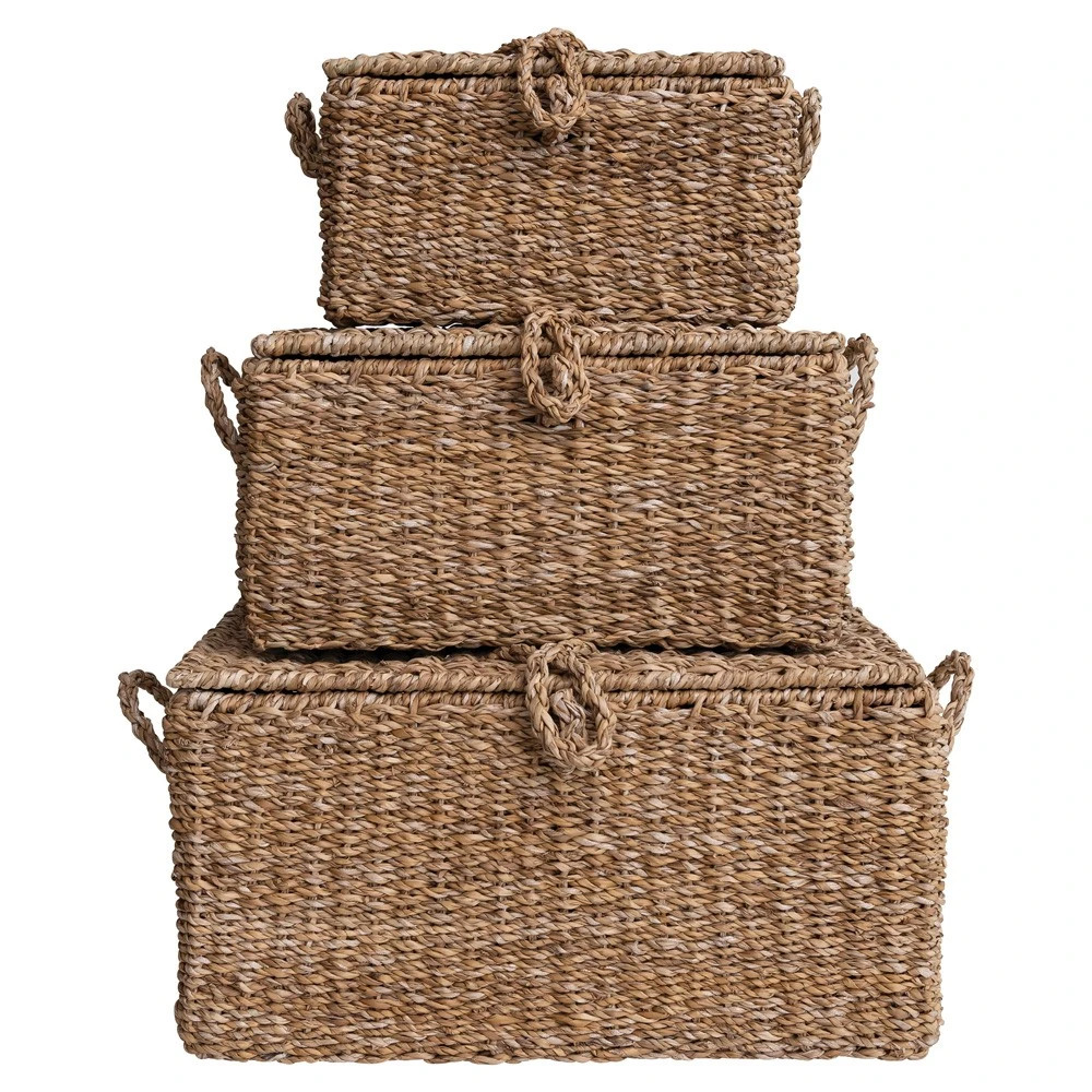 Maren Coastal Natural Woven Seagrass Decorative Basket - Set of 3 | Kathy Kuo Home