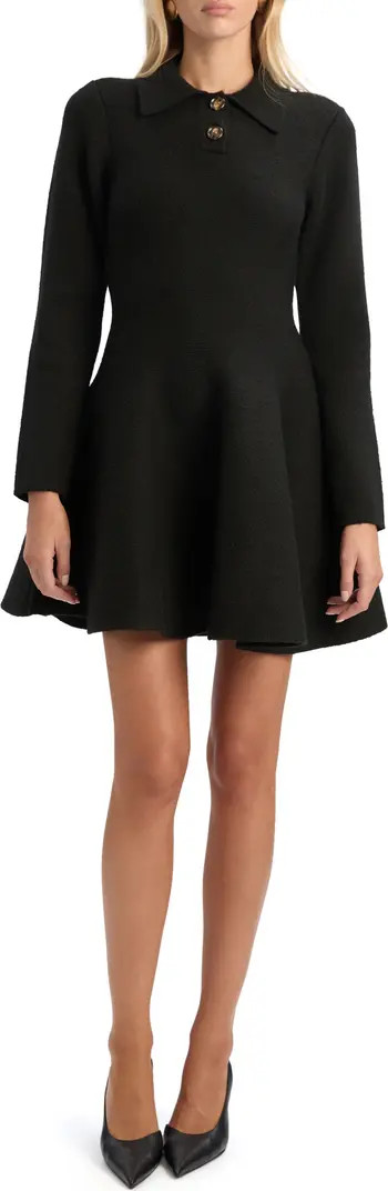 Lexter Long Sleeve Fit & Flare Polo Sweater Minidress | Nordstrom