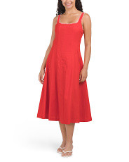 Linen Blend Paneled Midi Dress With Whipstitch Trim | Marshalls