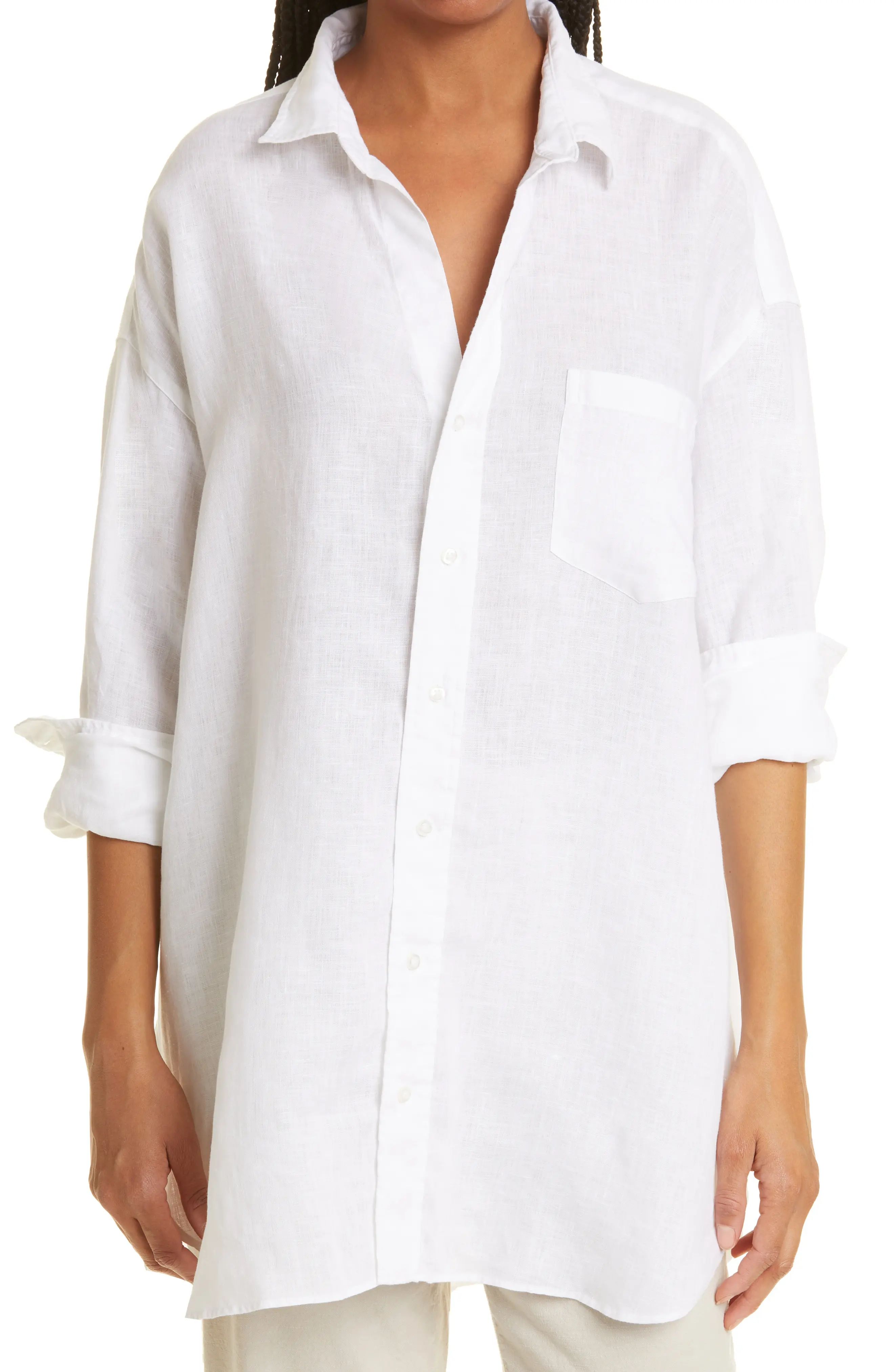 Frank & Eileen Mackenzie Oversize Linen Shirt in White at Nordstrom | Nordstrom