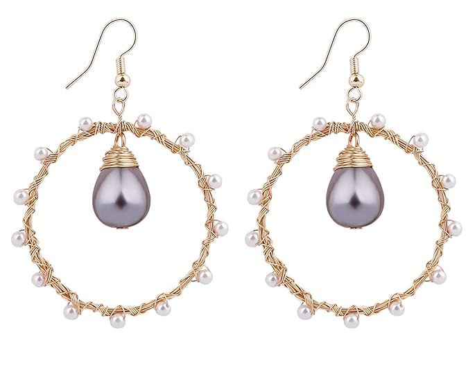 ALLEN&DANMI Jewelry Natural Dangle Hoop Earrings Gold Plated Brass Wire Handmade for Women Summer... | Amazon (US)