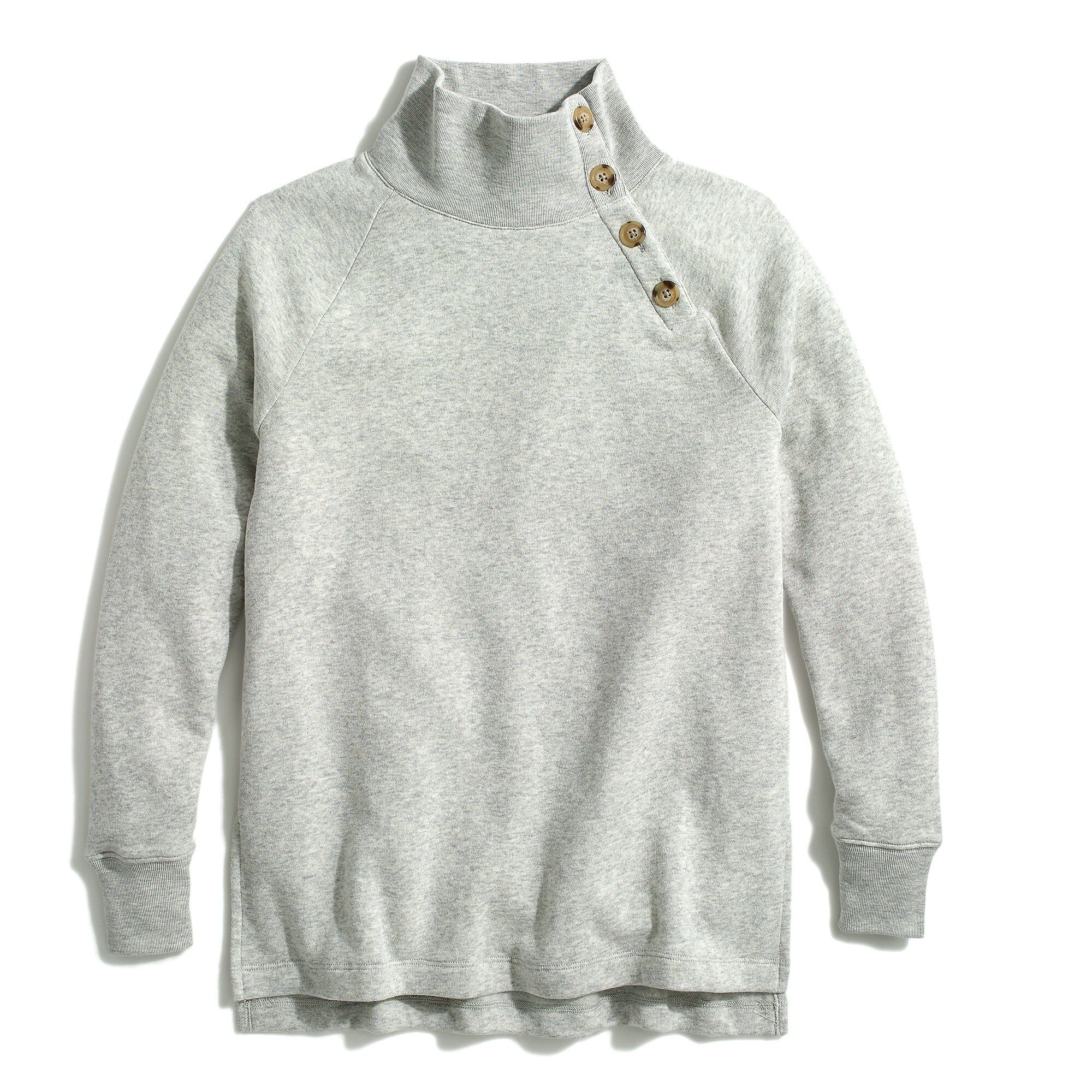 Wide button-collar tunic sweatshirt in cloudspun fleece | J.Crew Factory