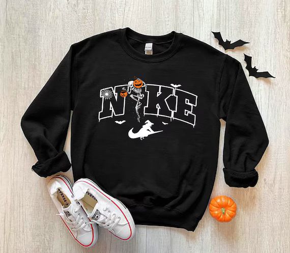 Halloween Skeleton Pumpkin Sweatshirt, Fall Sweatshirt, Vintage Halloween Sweatshirt, Swoosh Skel... | Etsy (US)