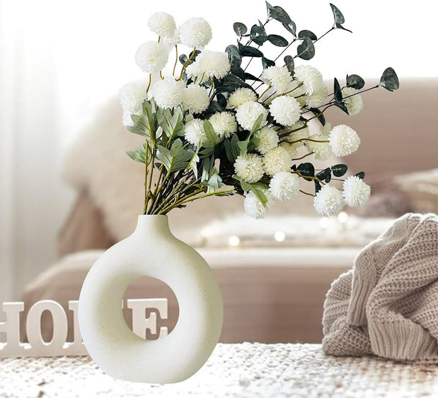 Artificial Plants & Flowers Bulk, 10 stems White Faux Kiku Flowers + 18 Artificial Eucalyptus Ste... | Amazon (US)